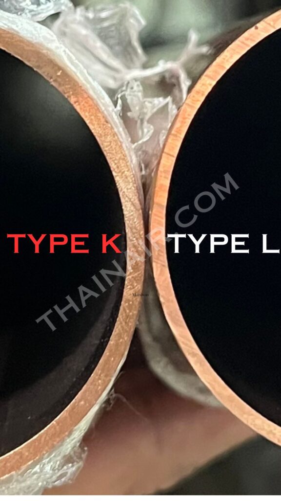 เปรียบเทียบ ความหนา ระหว่าง ท่อทองแดง Type K และ Type L